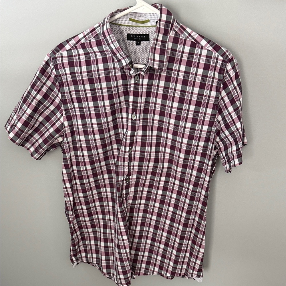 Ted Baker Burgundy and White Plaid Casual Shirt